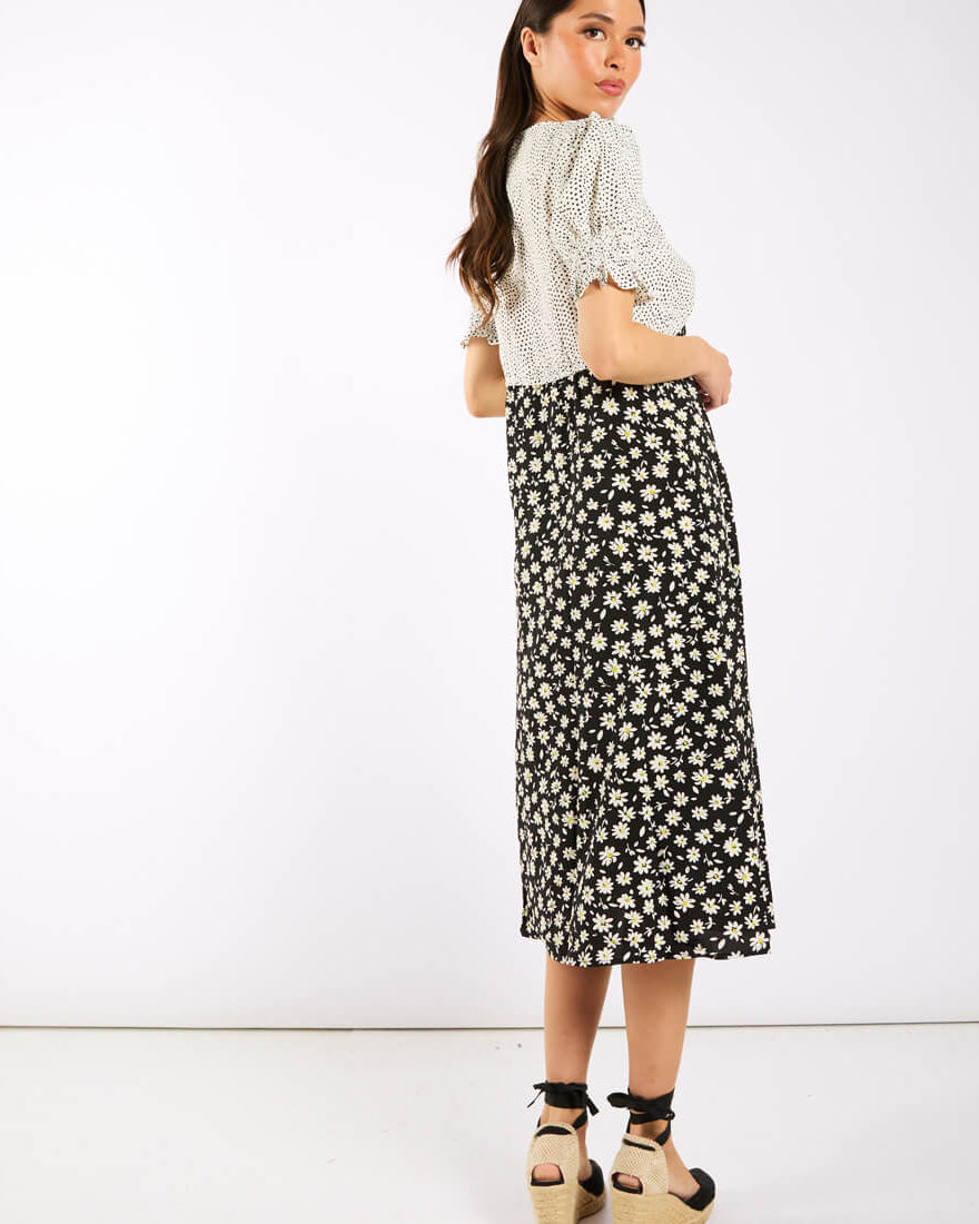 Daisy Spot Puff Sleeve Midi Dress back