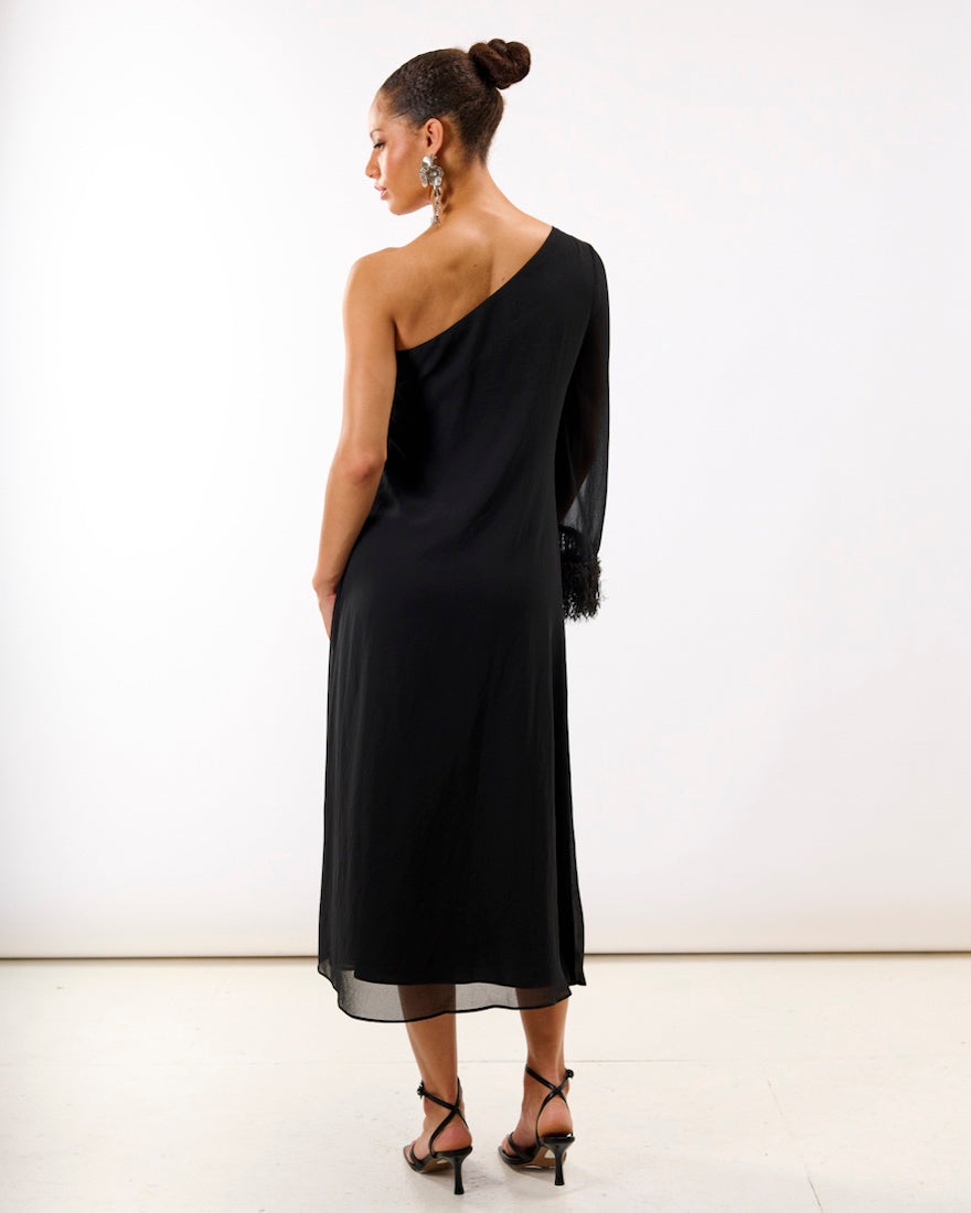 Feather One Shoulder Dress back