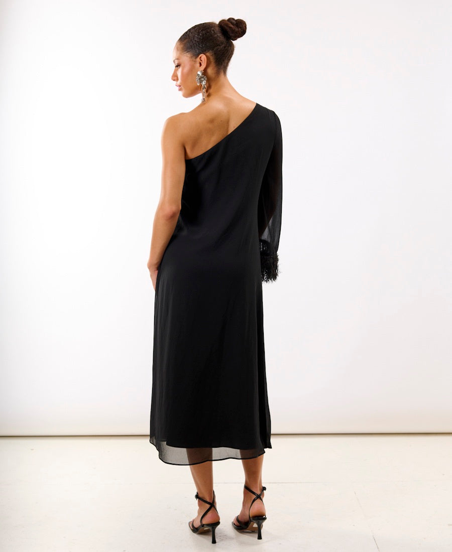 Feather One Shoulder Dress back