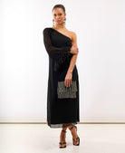 Feather One Shoulder Black Dress