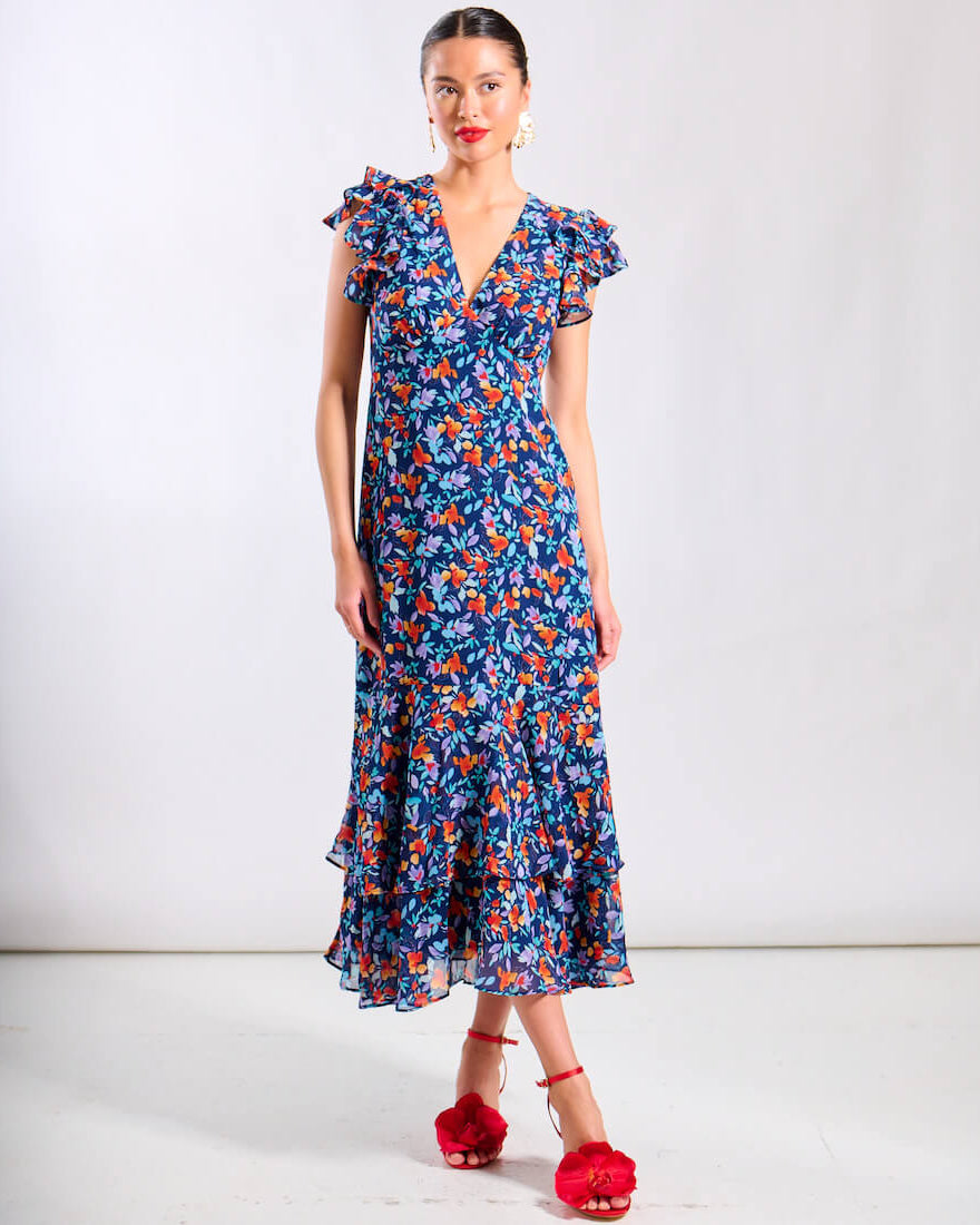 Floral Blue Midi Dress