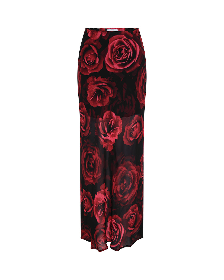 Floral Red Maxi Skirt
