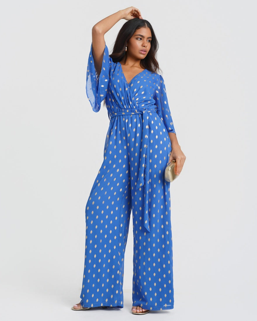 Blue Foil Culotte Jumpsuit