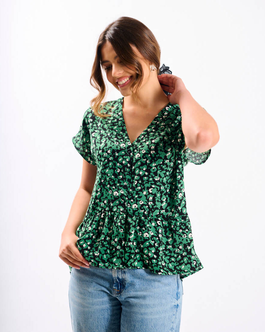 Green Animal Tiered Hem Top