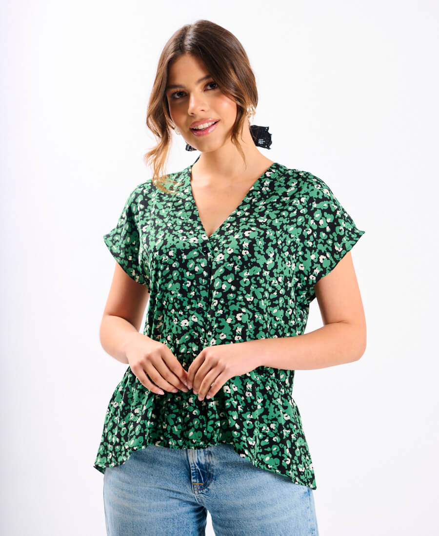 Green Animal Tiered Hem Top
