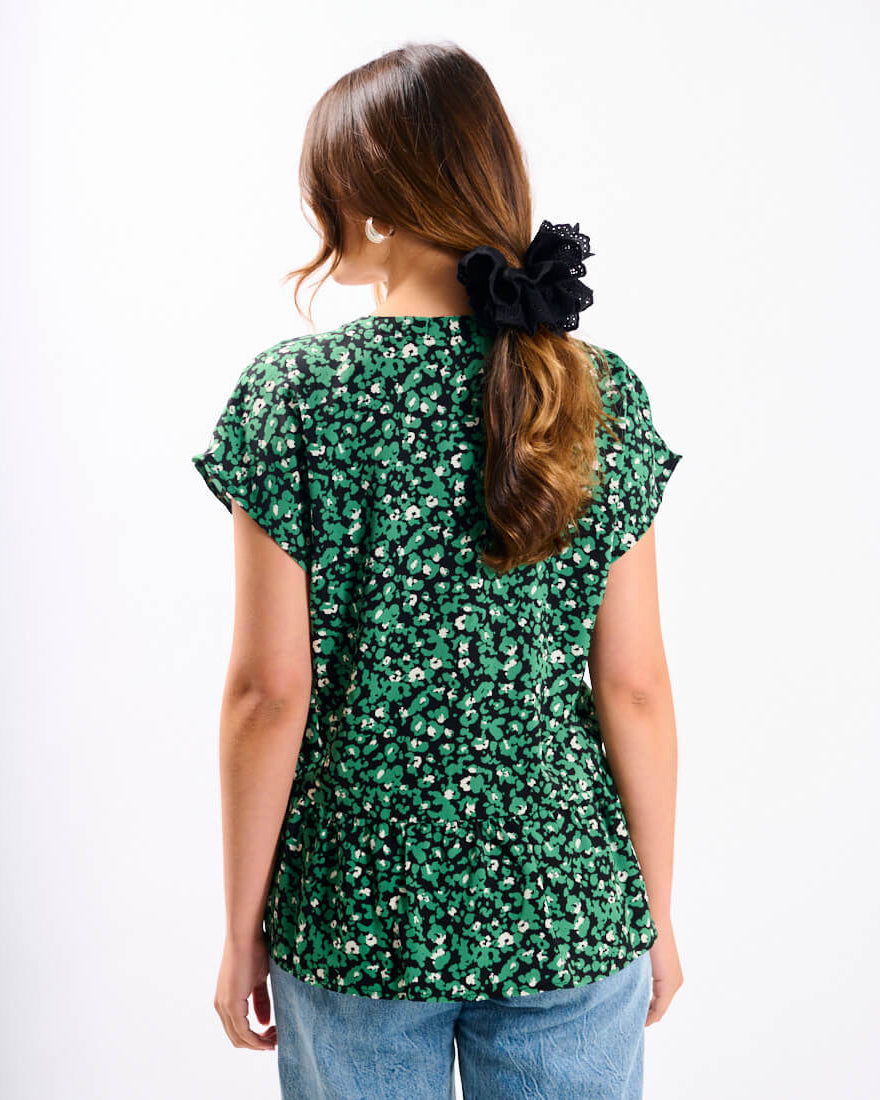 Green Animal Tiered Hem Top