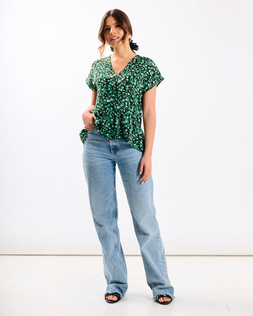 Green Animal Tiered Hem Top