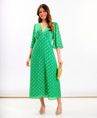 Green Foil Chiffon Midi Dress