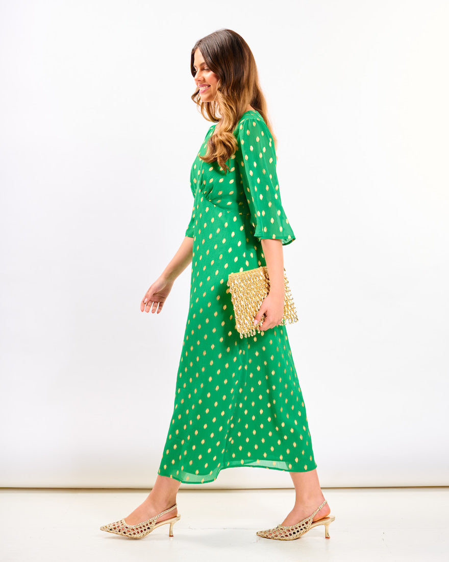 Green Foil Chiffon Midi Dress side