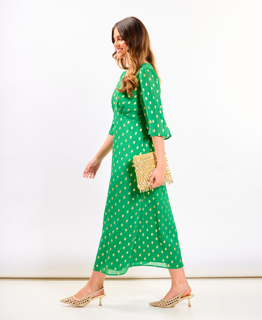 Green Foil Chiffon Midi Dress side