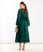 Long Sleeve Green Jacquard Midi Dress