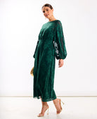 Long Sleeve Green Jacquard Midi Dress