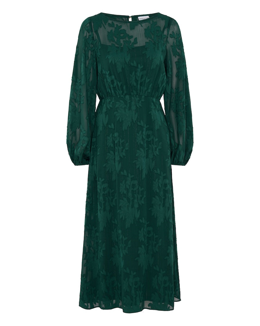 Green Long Sleeve Jacquard Midi Dress