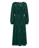 Green Long Sleeve Jacquard Midi Dress