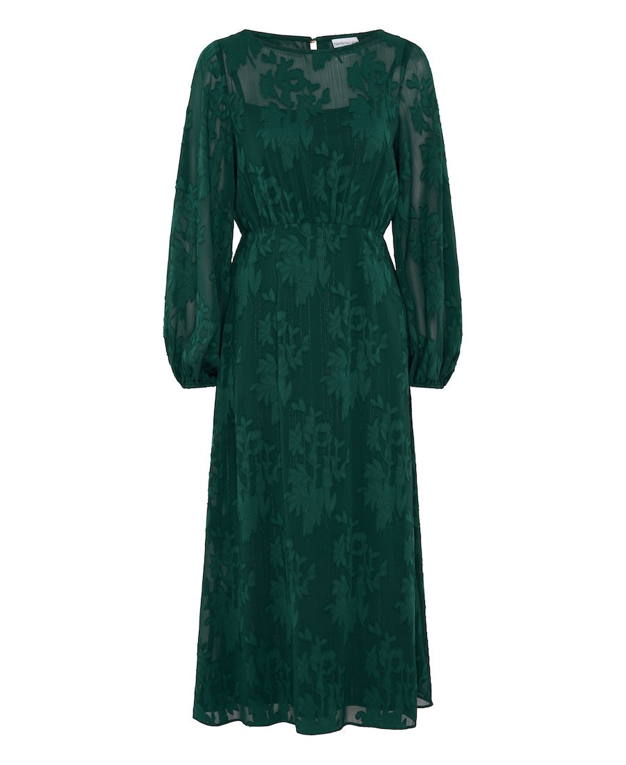 Green Long Sleeve Jacquard Midi Dress