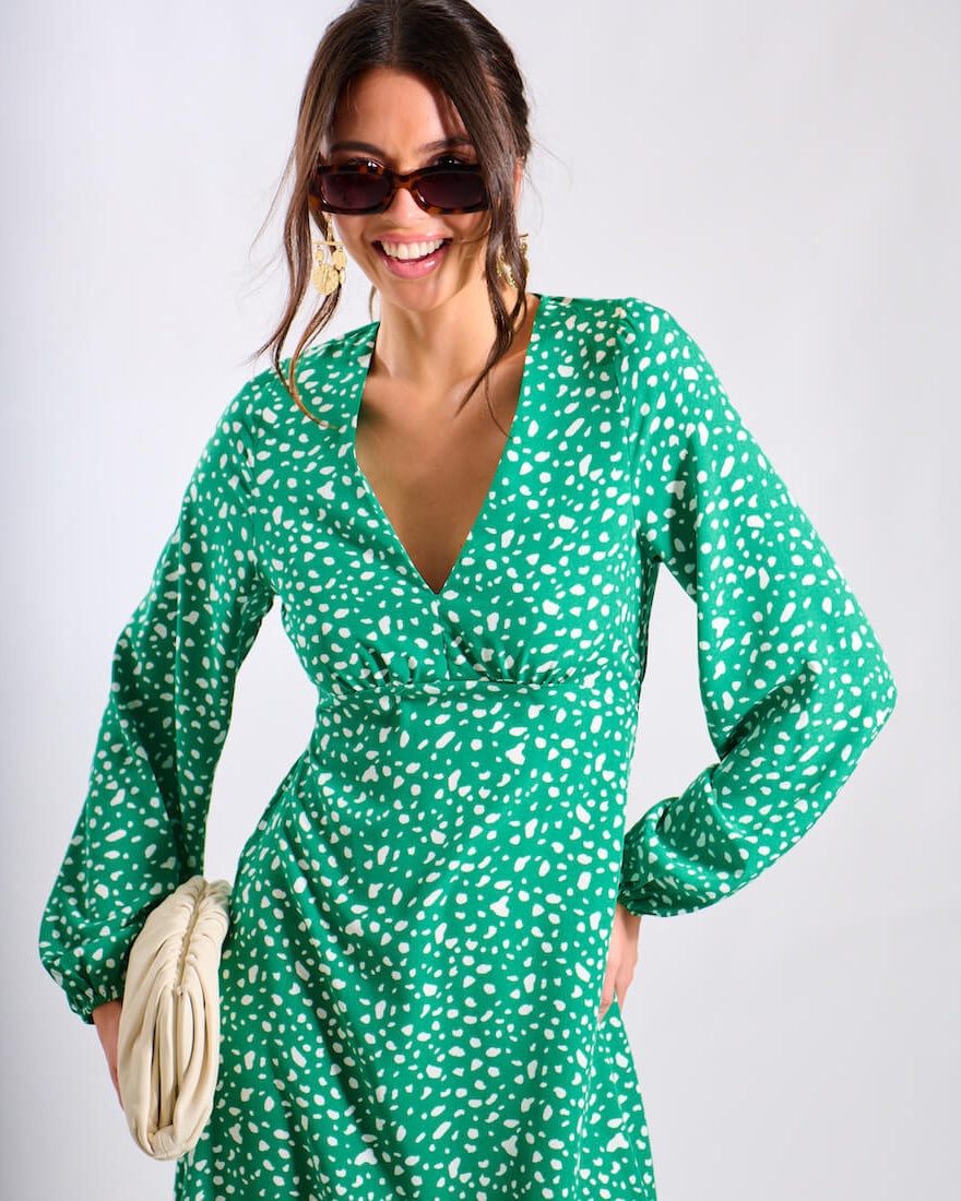 Green Spot Empire Waist Midi Dress