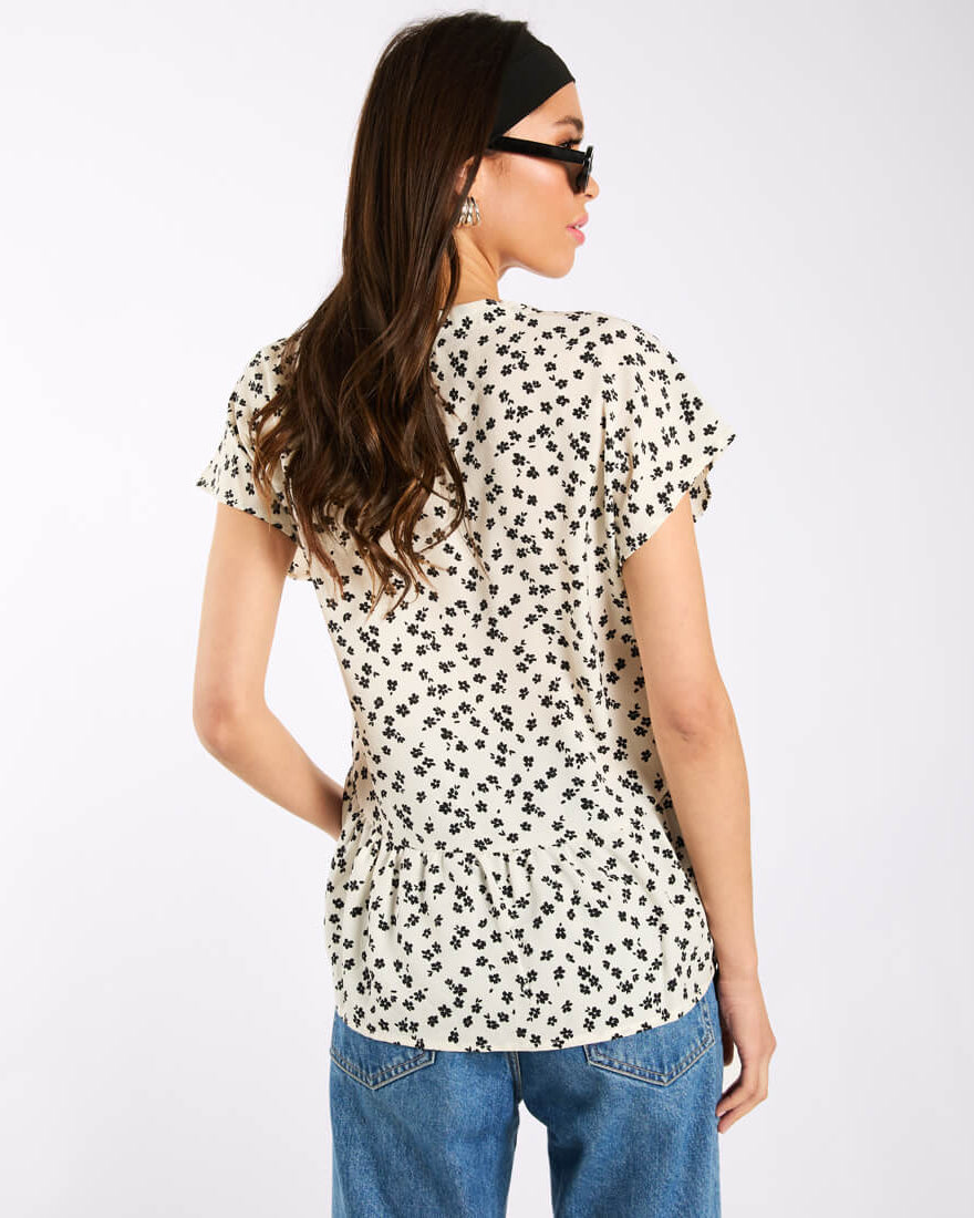 Ivory Floral Tiered Hem Top Back