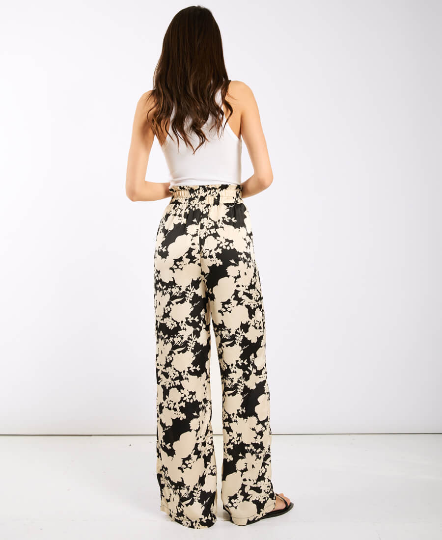 Ivory black printed wide trousers back