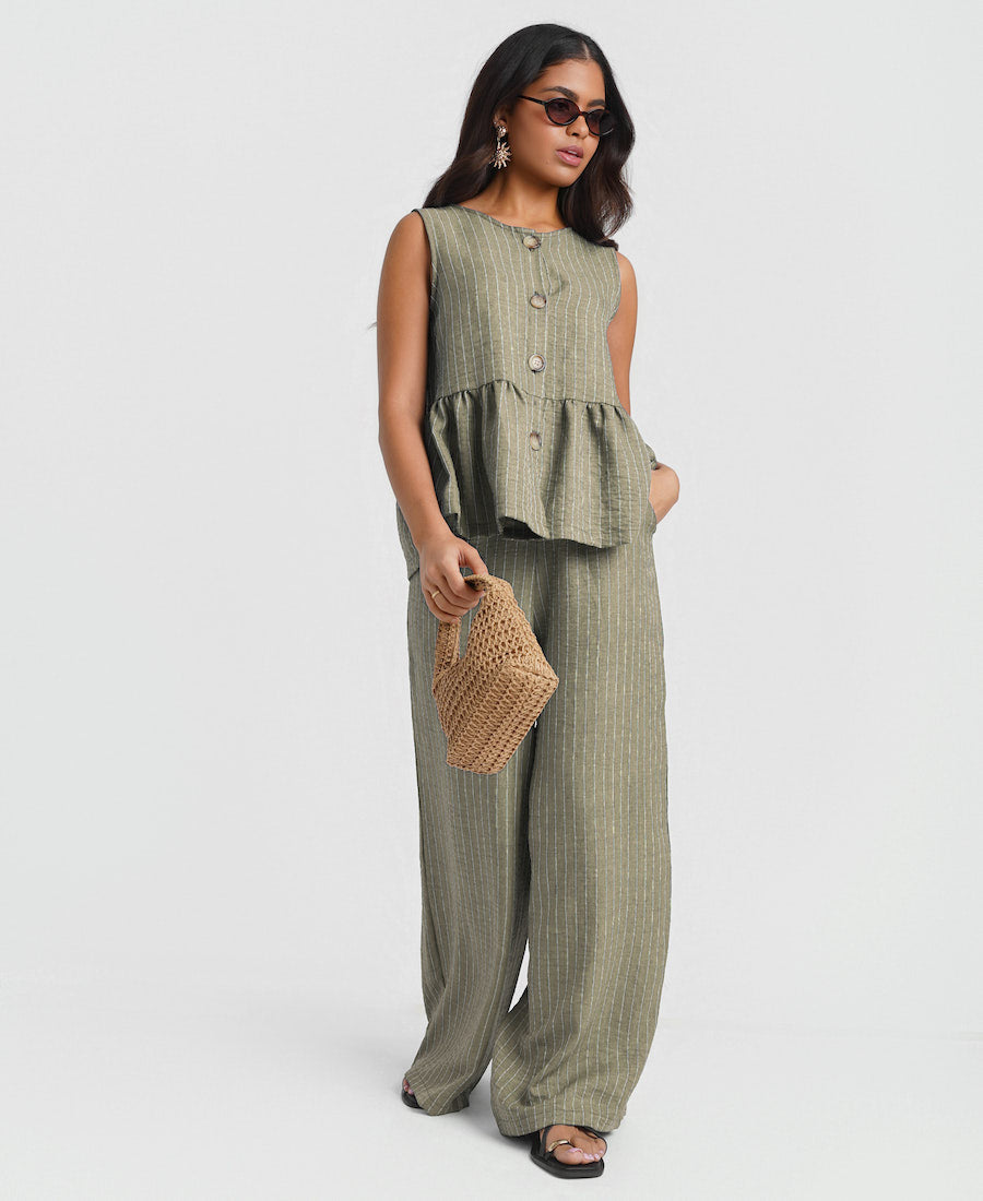 Khaki Stripe Peplum Top