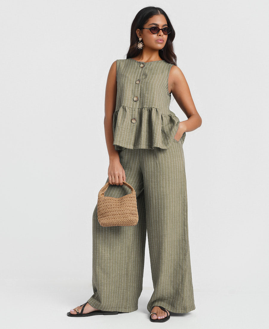 Khaki Stripe co ord top and trousers