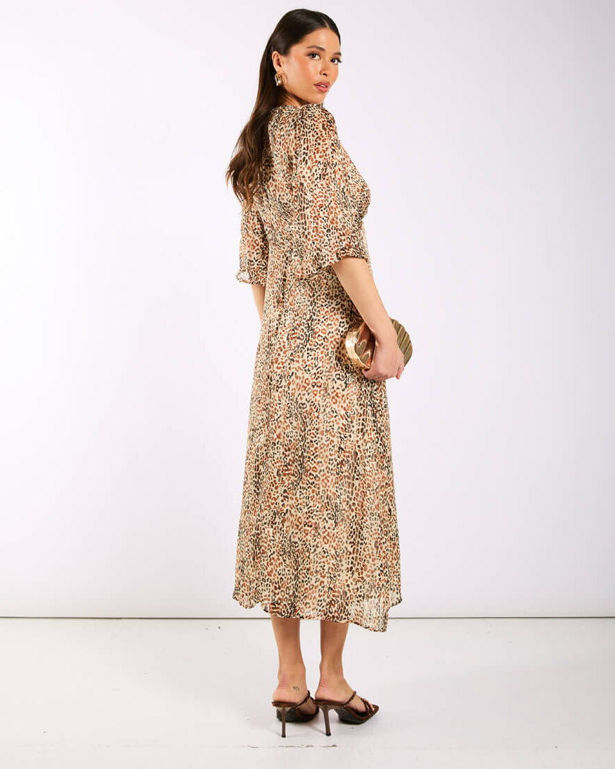 Leopard Printed Shimmer Midi Dress side