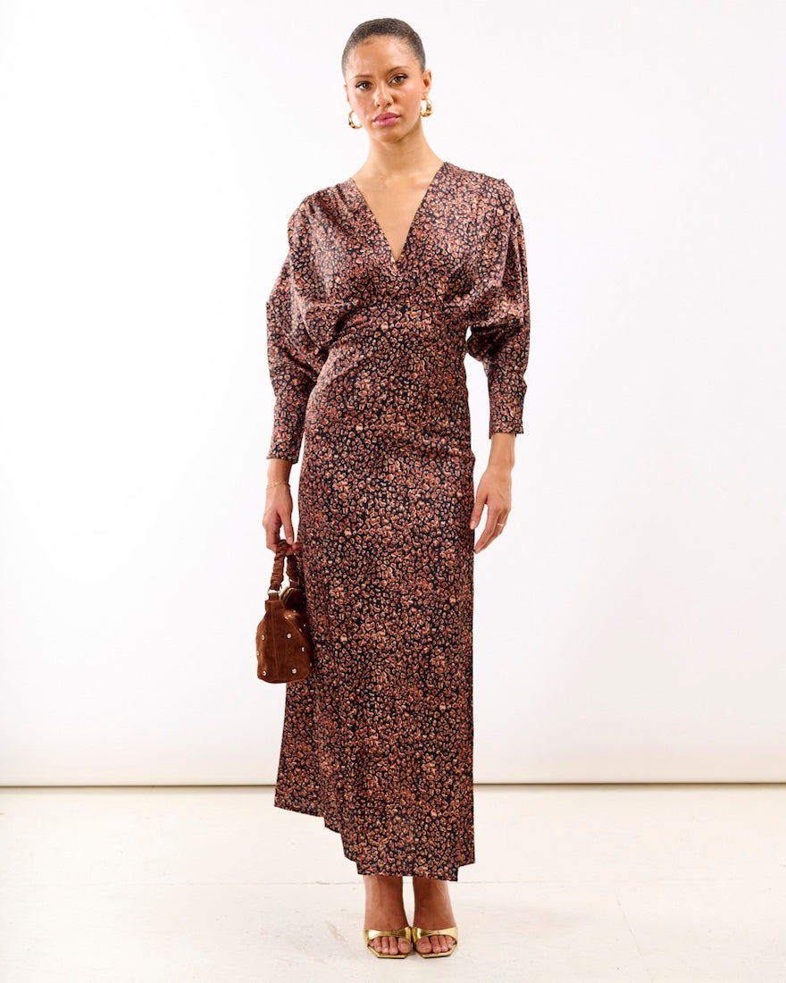 Leopard Batwing Sleeve Maxi Dress