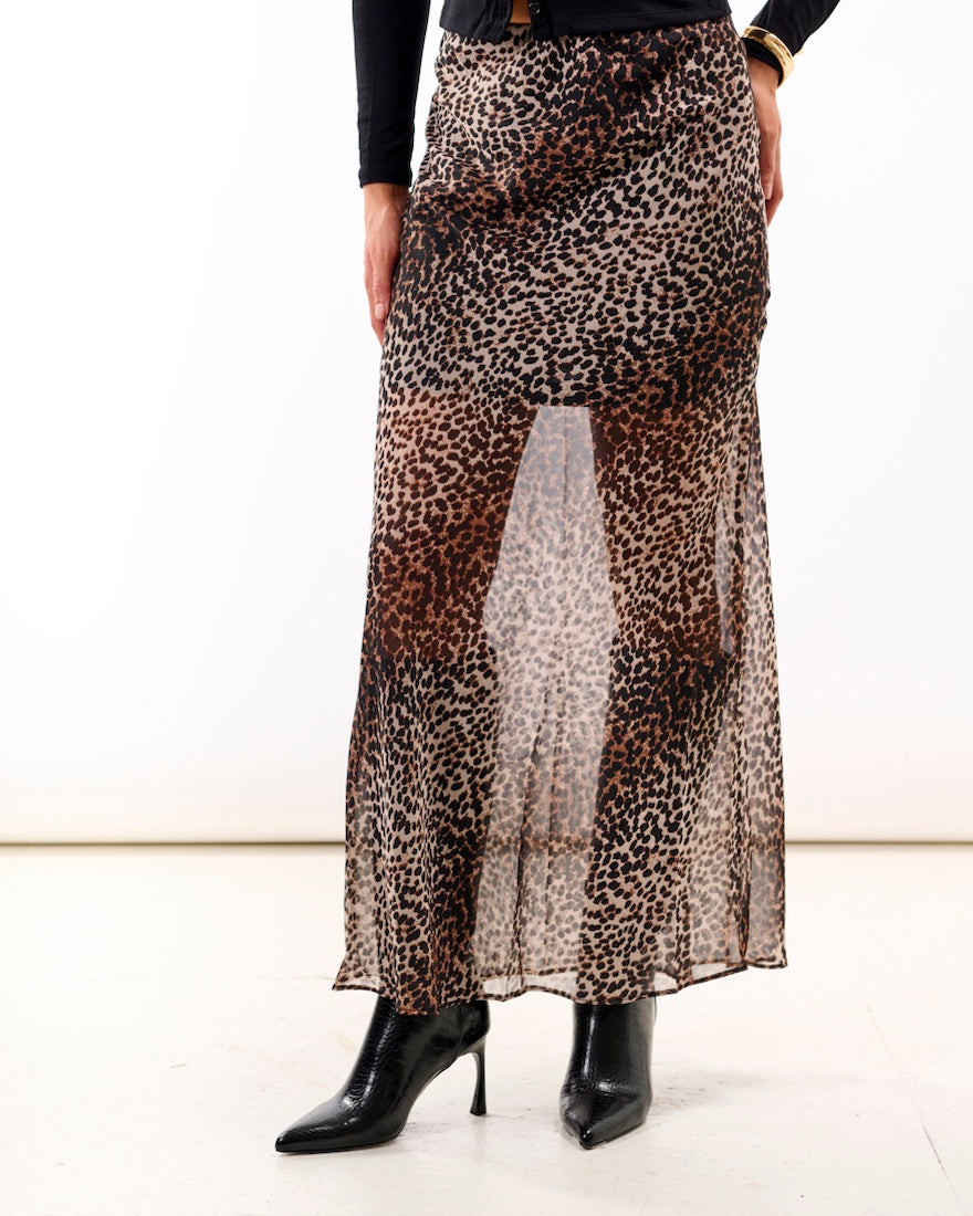 Leopard Chiffon Maxi Skirt
