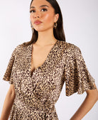 Leopard Printed Satin Jumpsuit sleeves