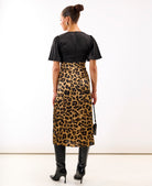 Leopard Printed Satin Midi Dress