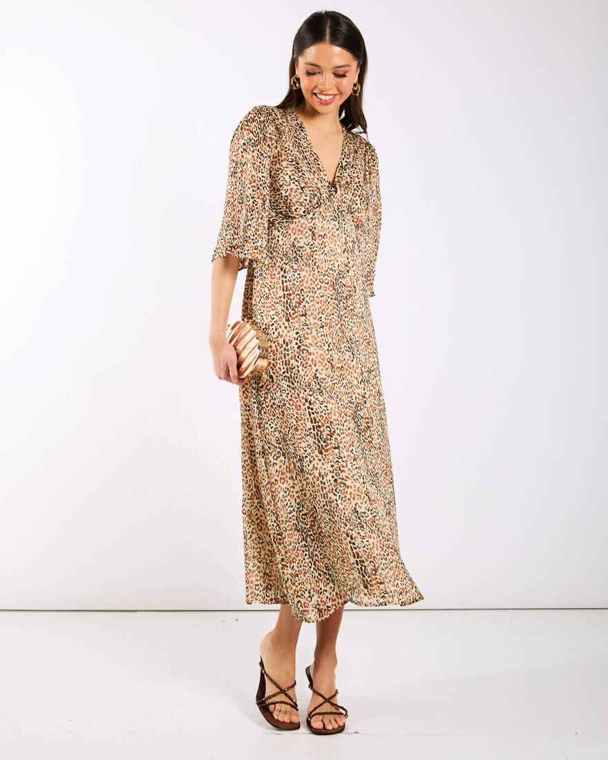 Leopard Printed Shimmer Midi Dress