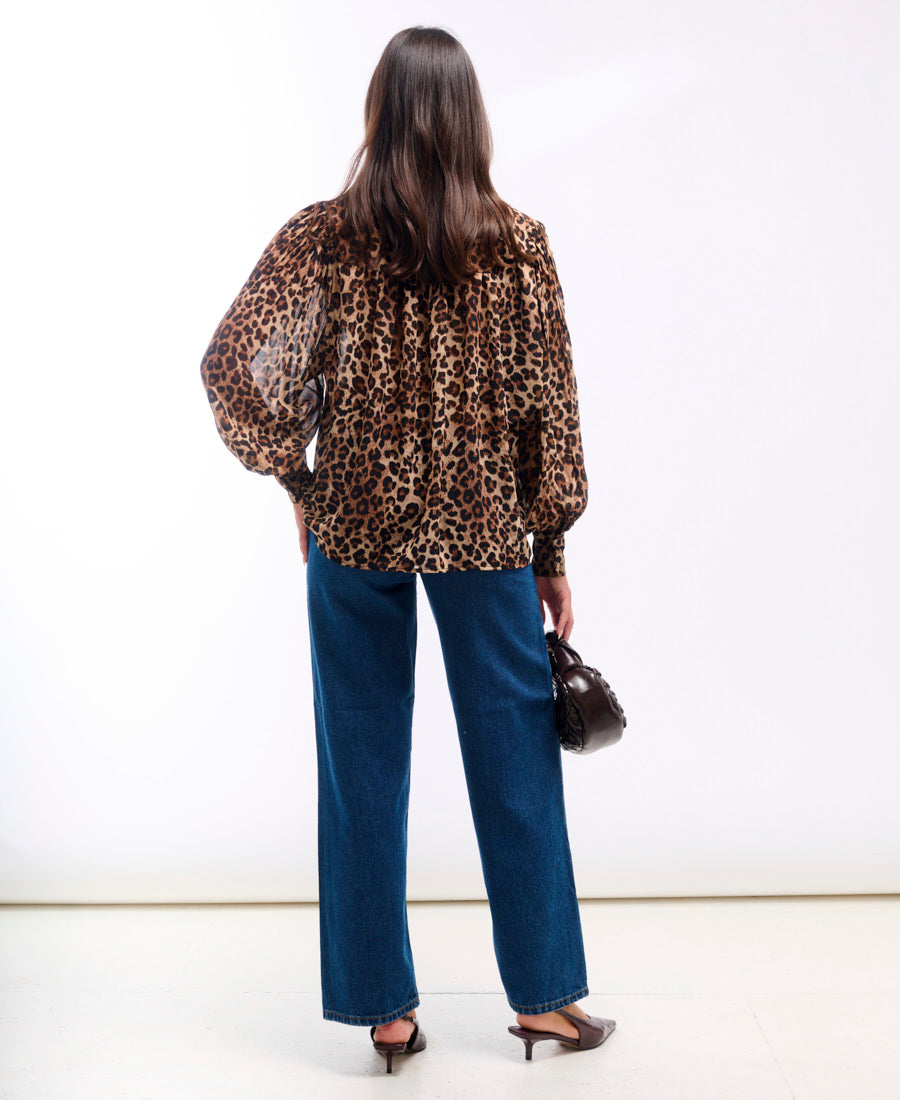 Leopard Pussybow Neck Blouse