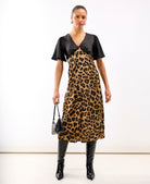 Leopard Printed Satin Midi Dress