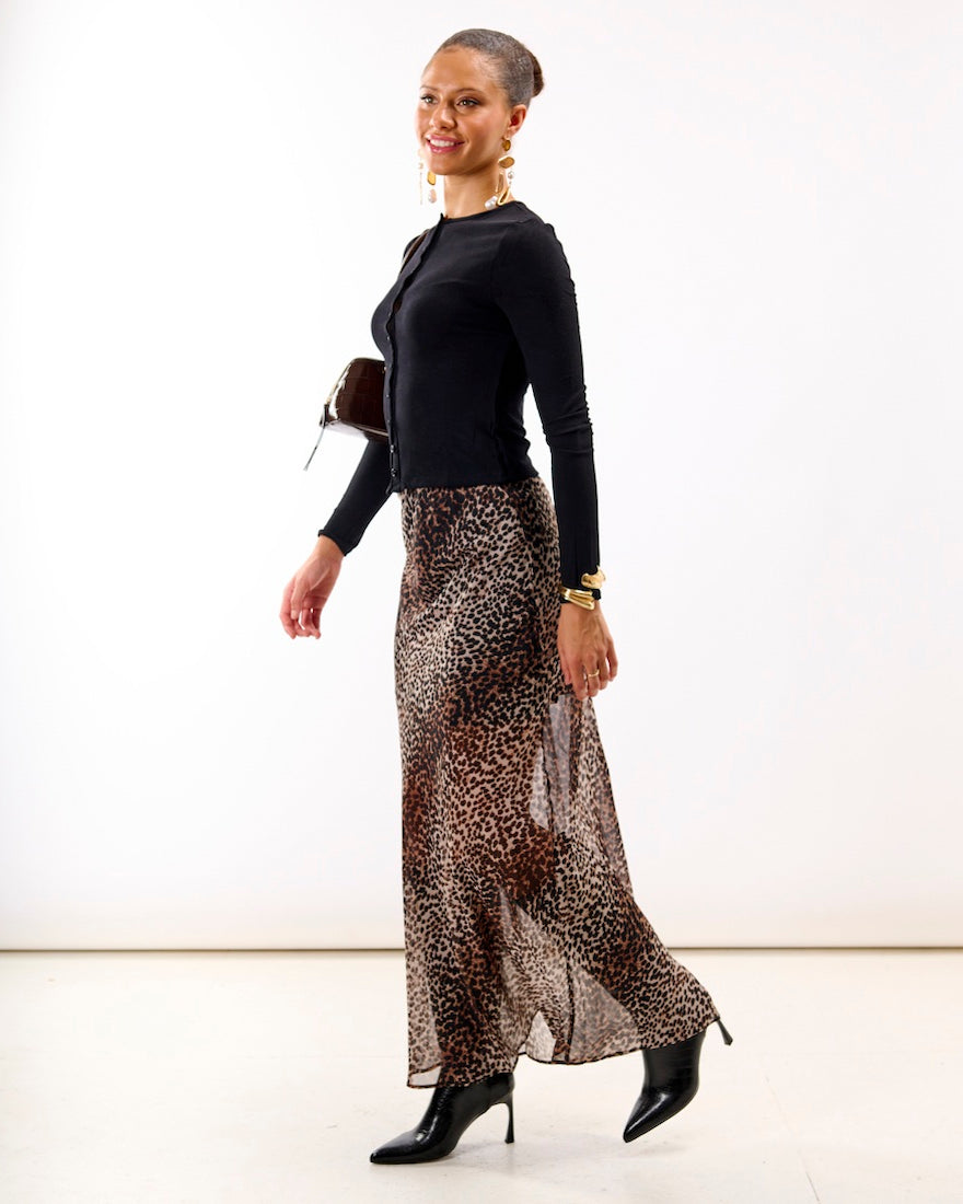 Leopard Chiffon Maxi Skirt
