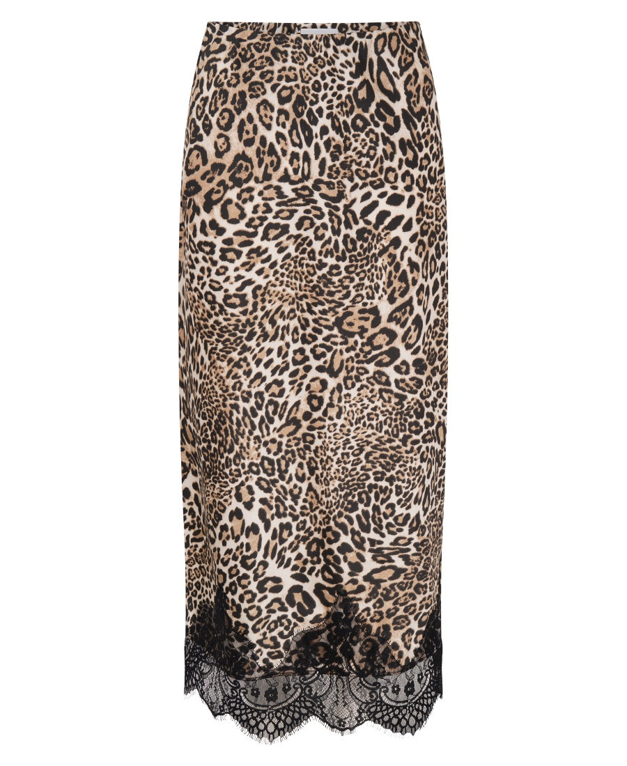 Leopard skirt with black lace trim
