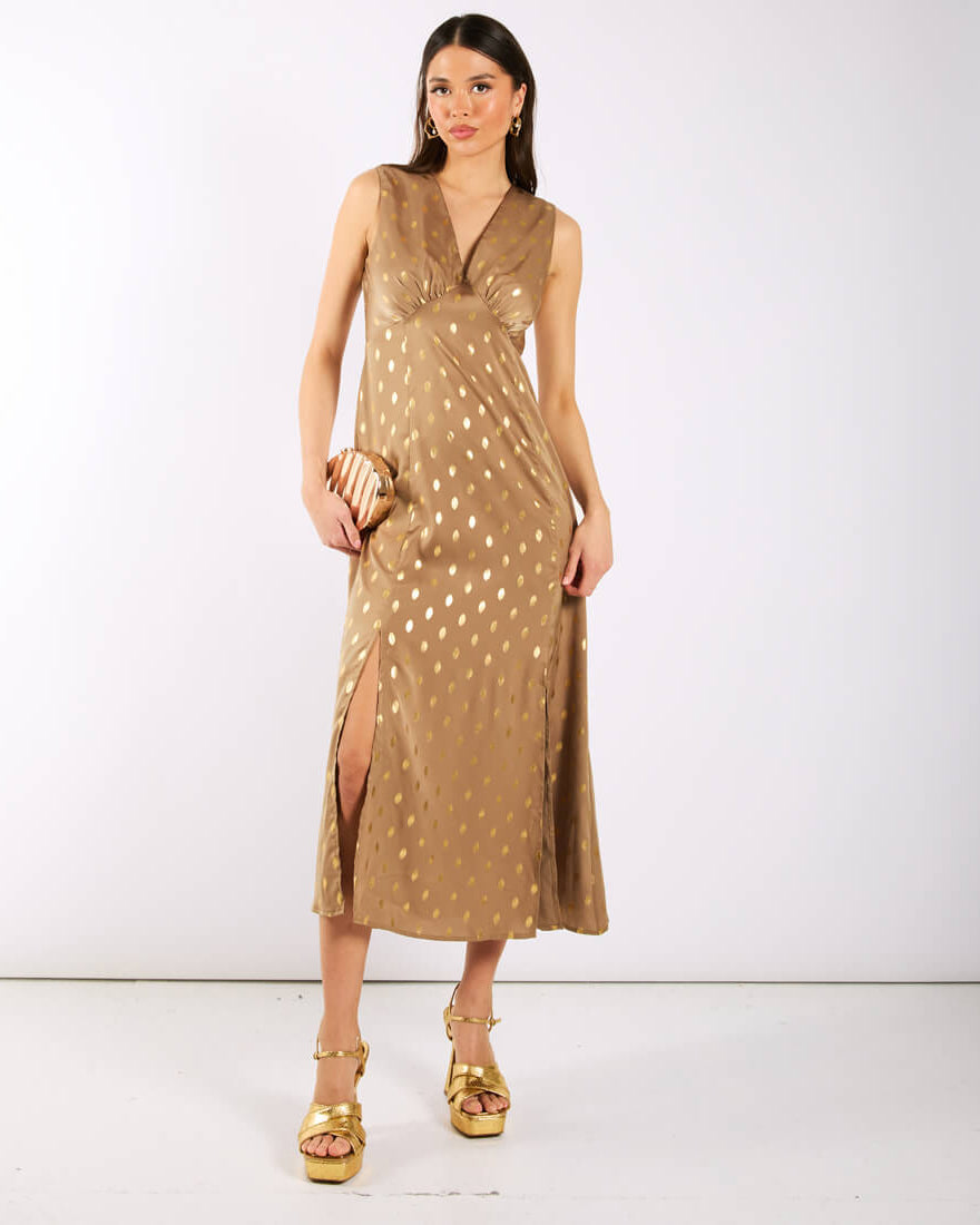Light Brown Foil Midi Dress