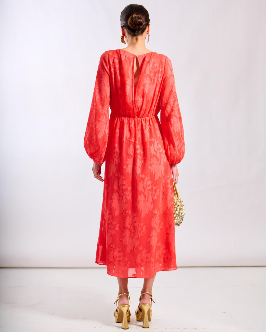 Long Sleeve coral Midi dress