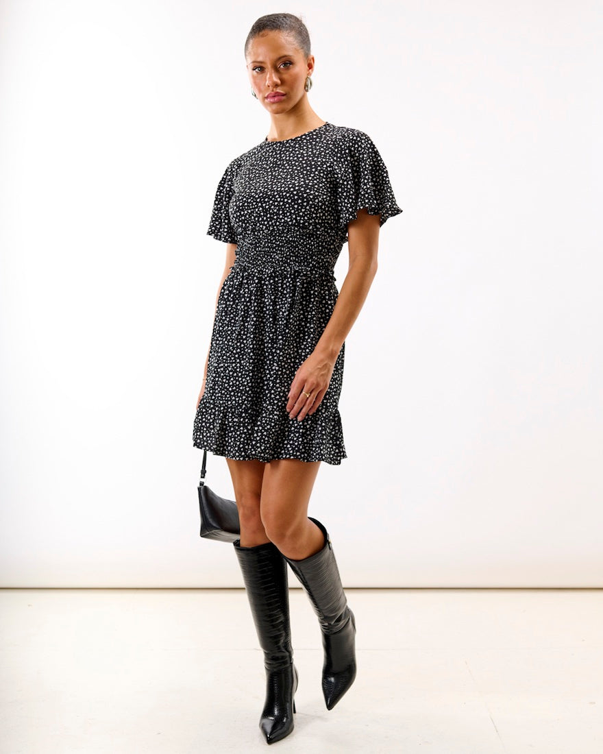 Mono Heart Shirred Waist Mini Dress