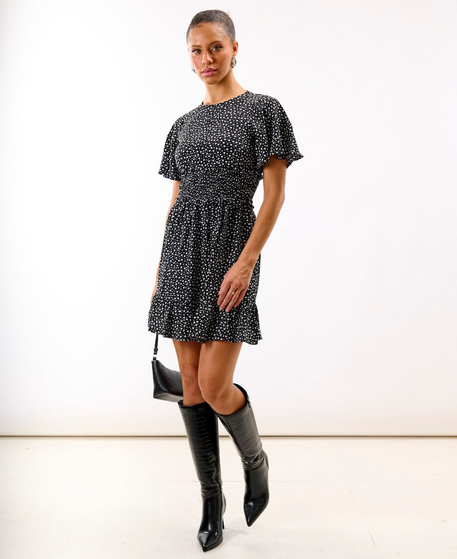 Mono Heart Shirred Waist Mini Dress