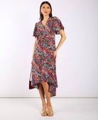 Multicoloured Animal Ruche Midi Dress