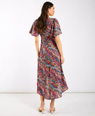 Multicoloured Animal Ruche Midi Dress back