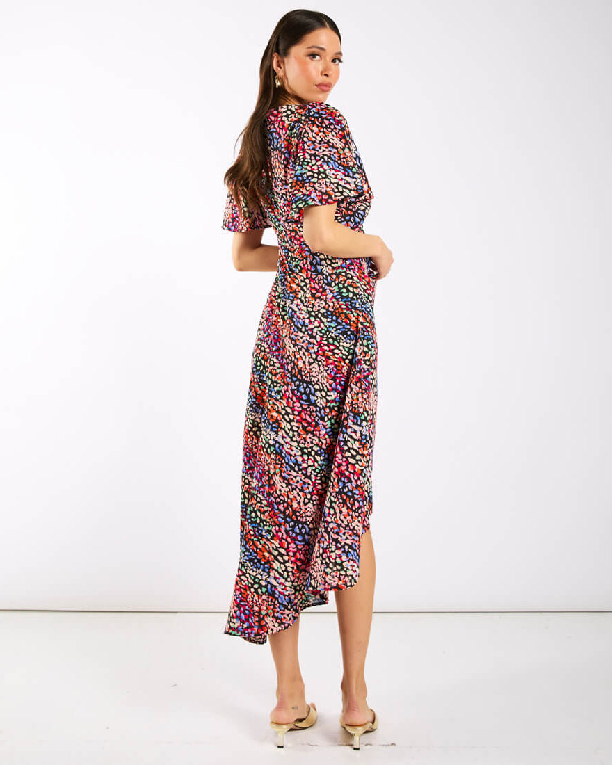 Multicoloured Animal Ruche Midi Dress side