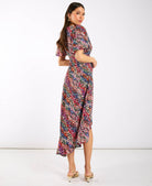 Multicoloured Animal Ruche Midi Dress side