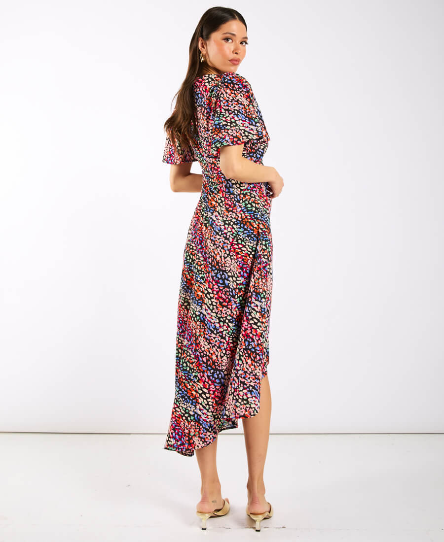 Multicoloured Animal Ruche Midi Dress side