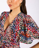 Multicoloured Animal Ruche Midi Dress details