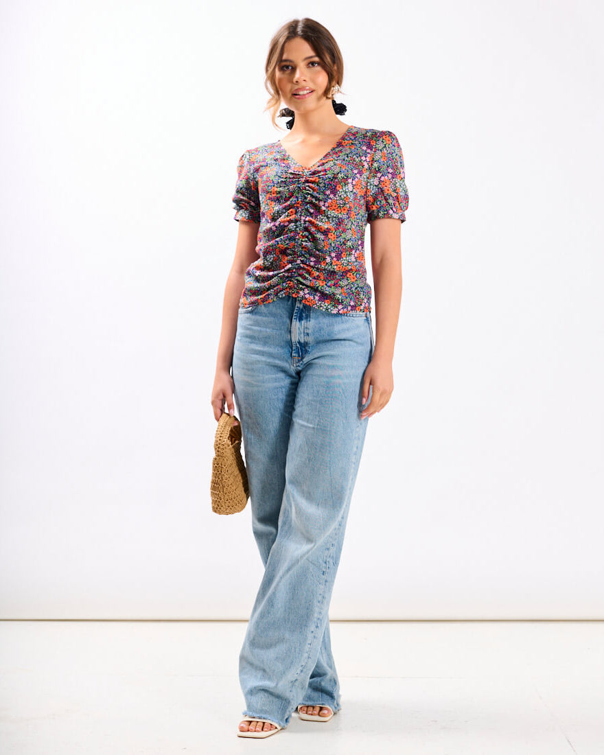 Multicoloured Floral Ruched Top