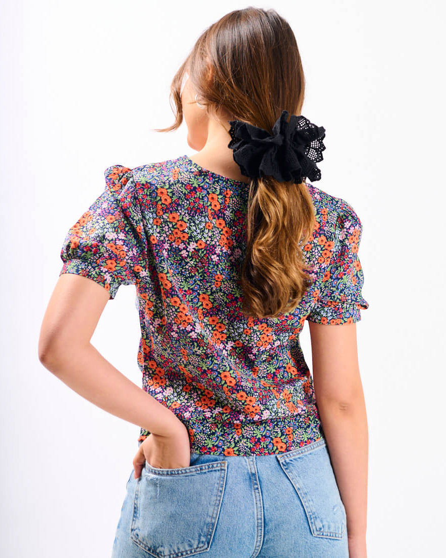 Multicoloured Floral Ruched Top