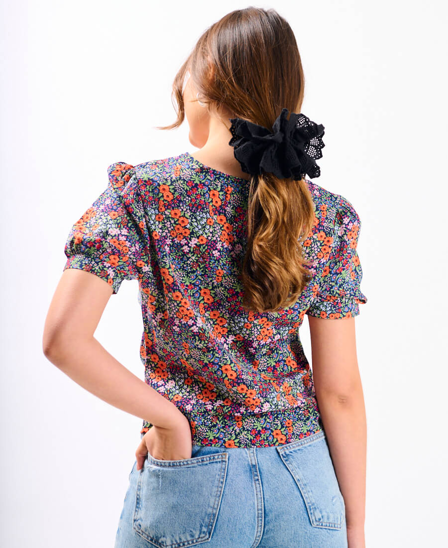 Multicoloured Floral Ruched Top