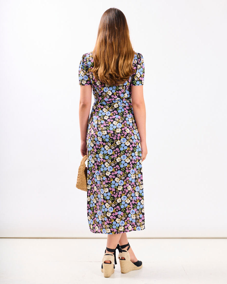 Multicoloured Floral Wrap Midi Dress