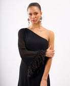 Feather One Shoulder Dress Black