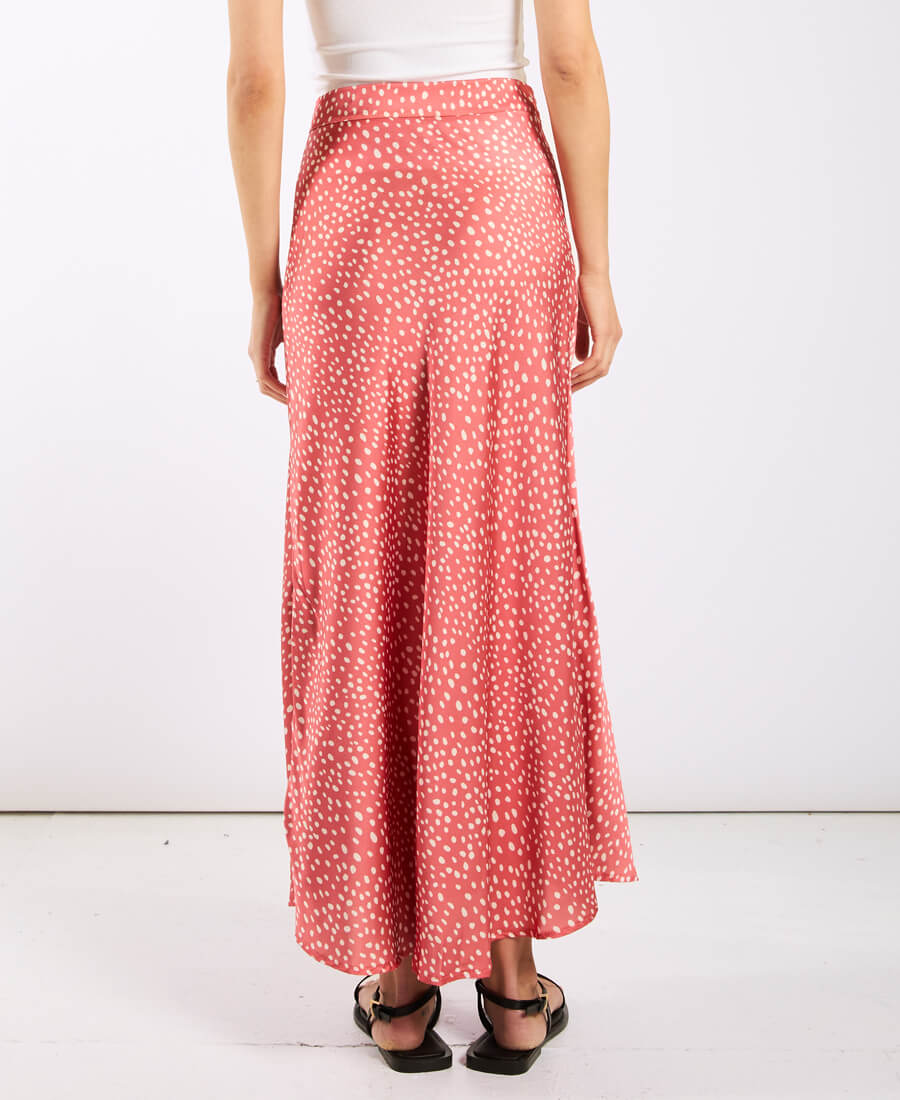 Pink Animal Satin Midi Skirt back